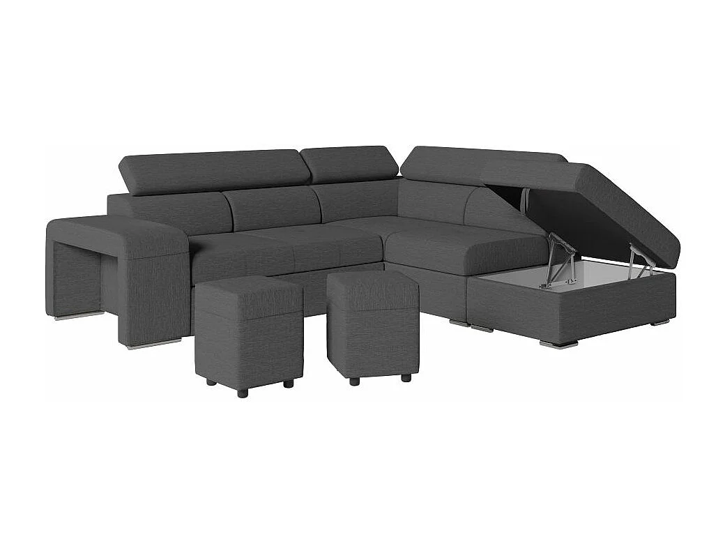 Canapé d'angle droit 3 places Soan convertible en tissu - Gris anthracite - L262 x P220 x H76cm - Loungitude