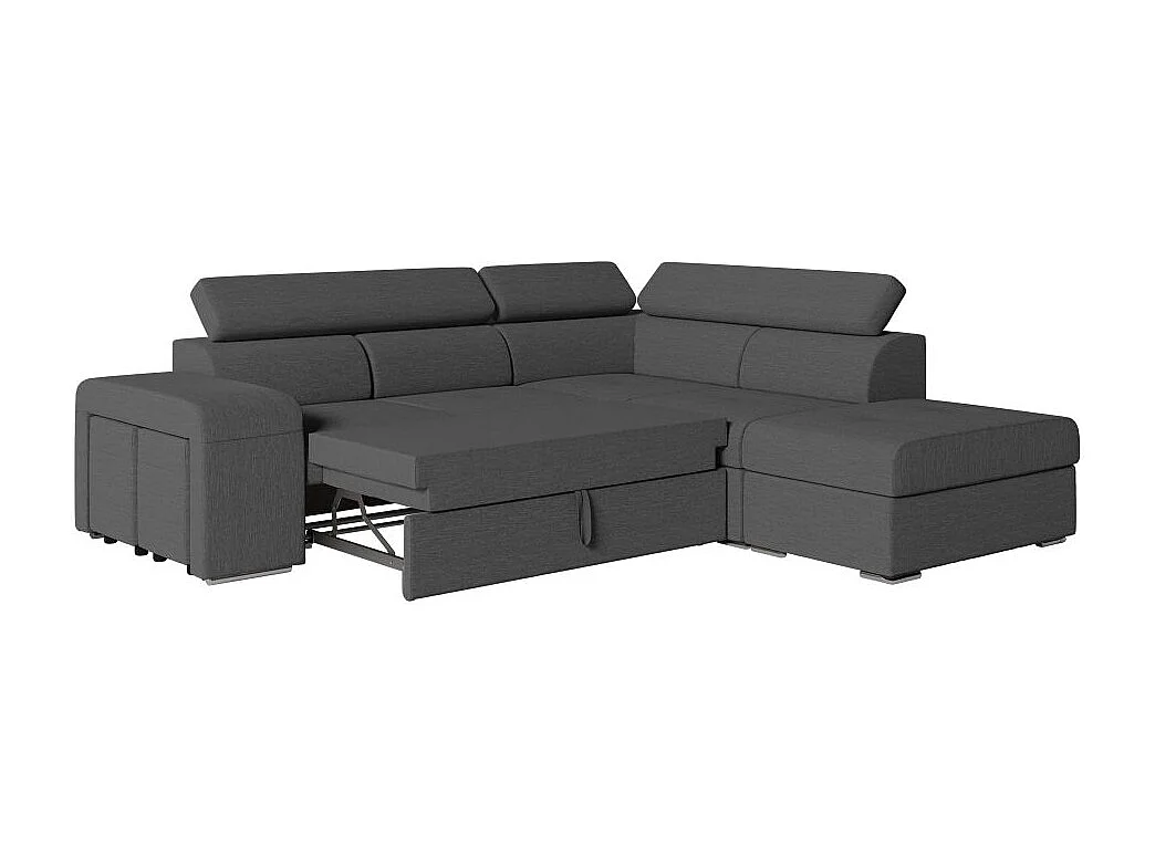 Canapé d'angle droit 3 places Soan convertible en tissu - Gris anthracite - L262 x P220 x H76cm - Loungitude