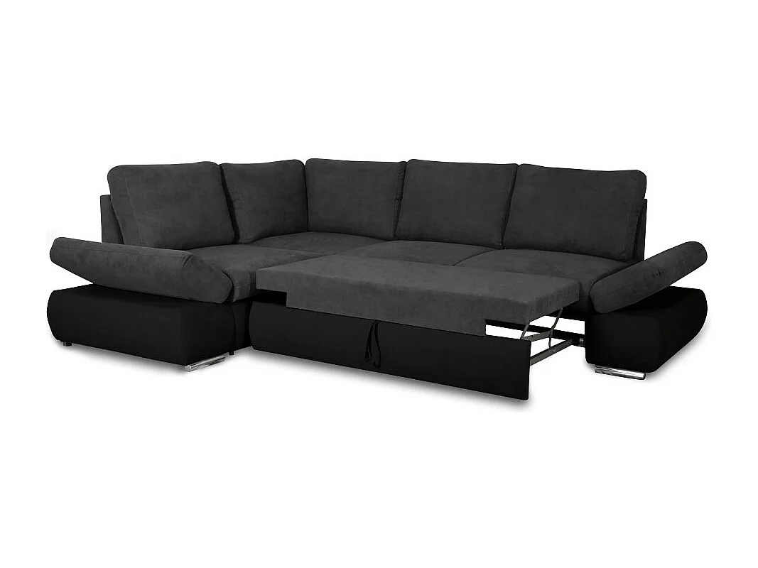 Canapé d'angle Sebastian Réversible et Convertible avec coffre en simili et tissu - Gris anthracite - L267 x P200 x H90cm - Loungitude