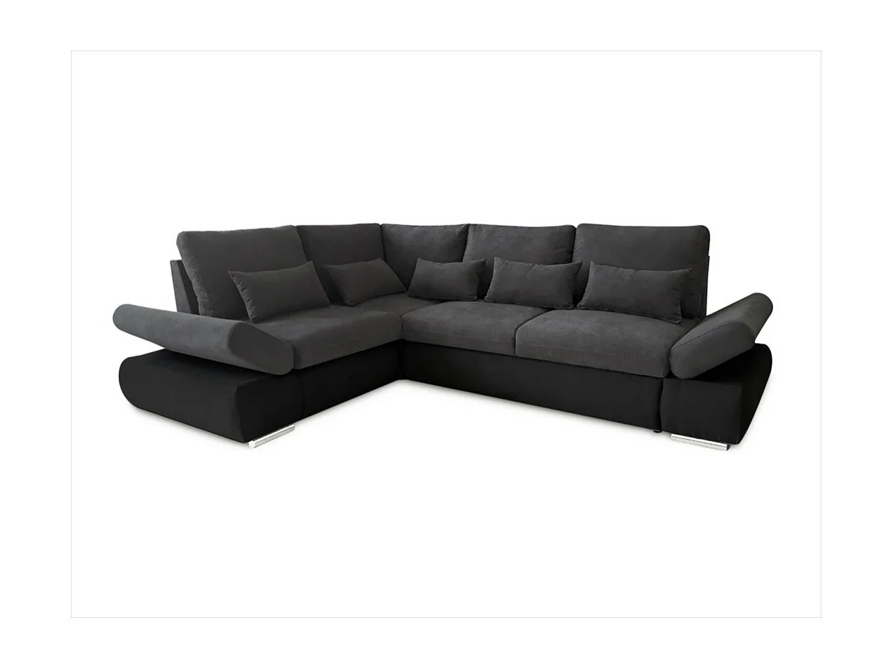 Canapé d'angle Sebastian Réversible et Convertible avec coffre en simili et tissu - Gris anthracite - L267 x P200 x H90cm - Loungitude