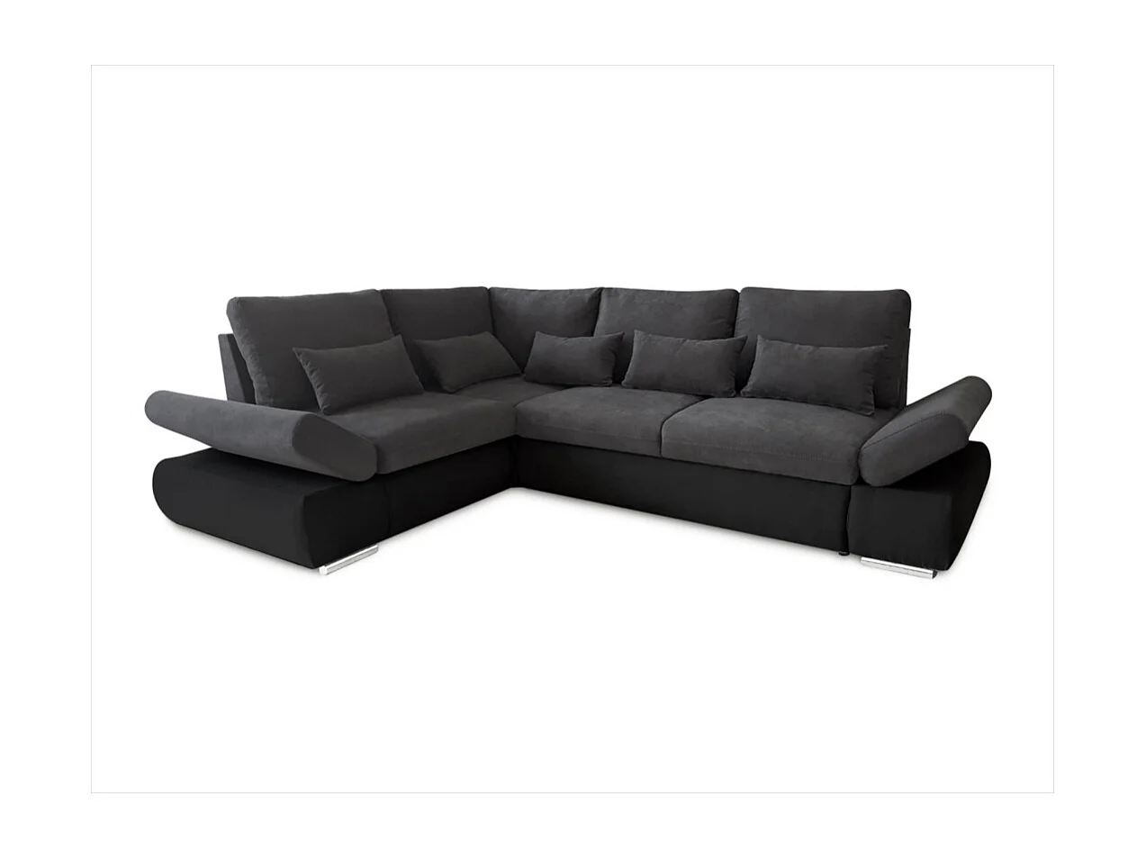 Canapé d'angle Sebastian Réversible et Convertible avec coffre en simili et tissu - Gris anthracite - L267 x P200 x H90cm - Loungitude