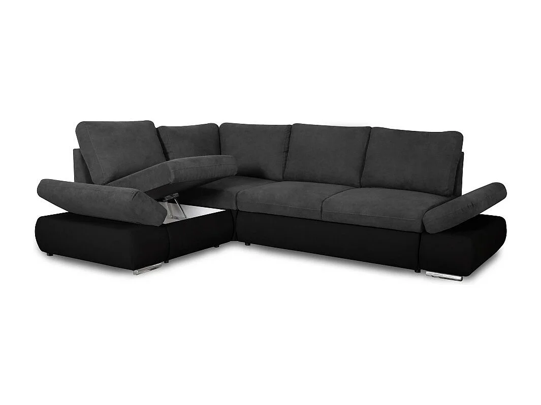 Canapé d'angle Sebastian Réversible et Convertible avec coffre en simili et tissu - Gris anthracite - L267 x P200 x H90cm - Loungitude
