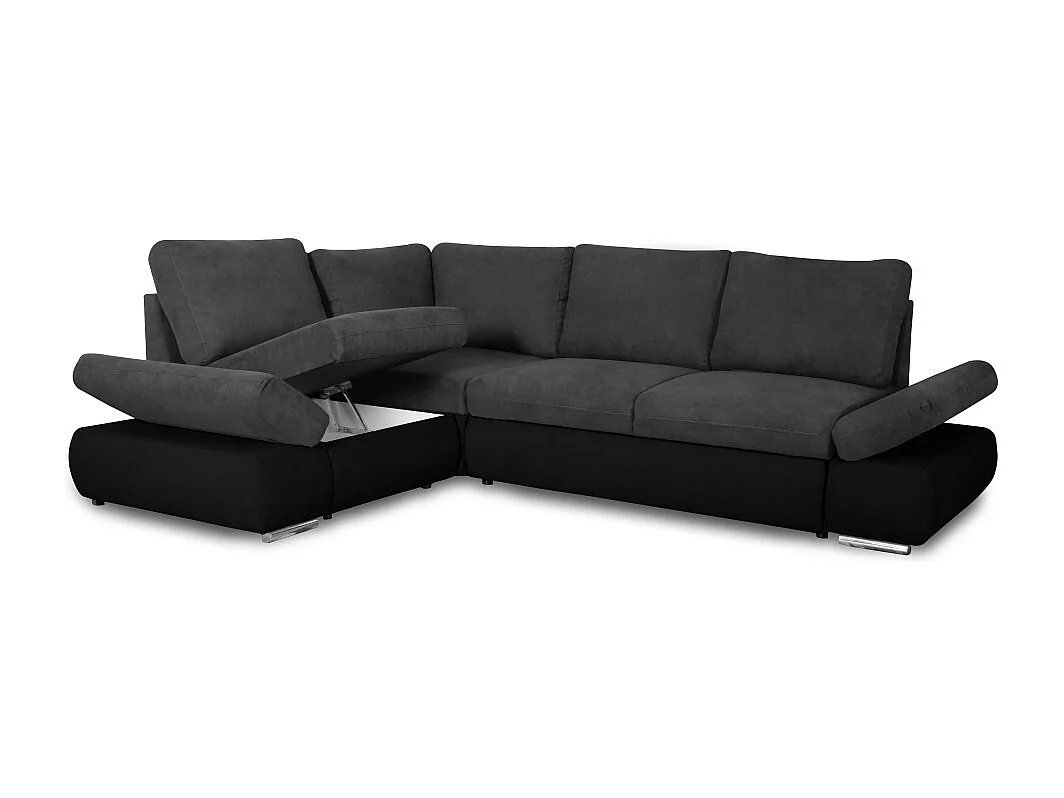 Canapé d'angle Sebastian Réversible et convertible avec coffre en simili et tissu - Gris anthracite - L267 x P200 x H90cm - Loungitude