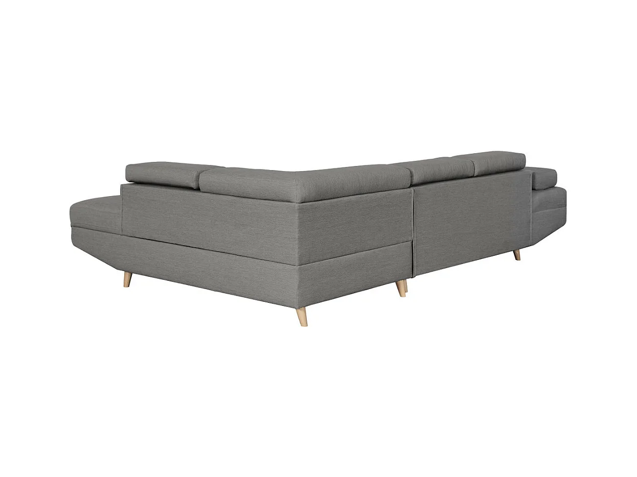 Canapé d'angle droit convertible Rio Scandinave avec coffre en tissu - Gris clair, Pieds bois - L271 x P192 x H70cm - Loungitude