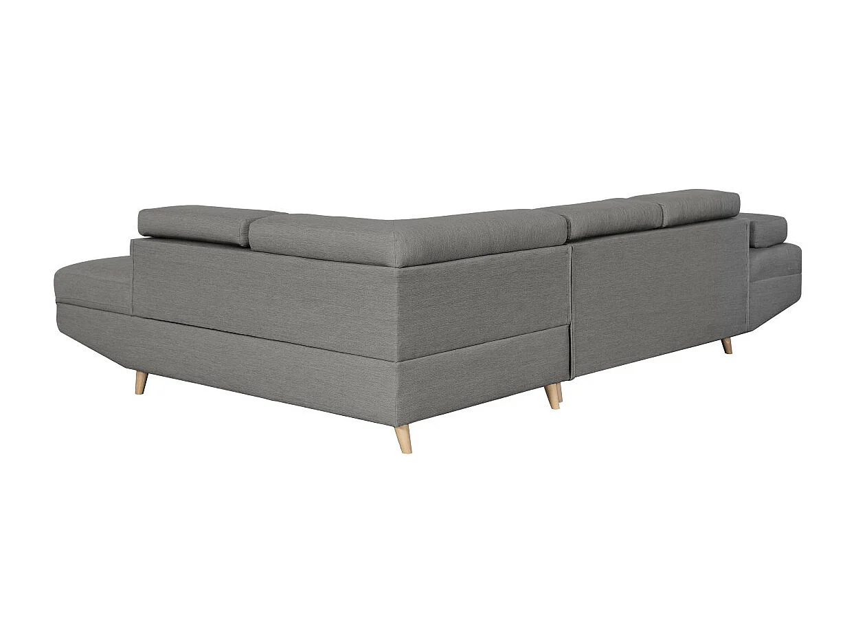 Canapé d'angle droit convertible Rio Scandinave avec coffre en tissu - Gris clair, Pieds bois - L271 x P192 x H70cm - Loungitude