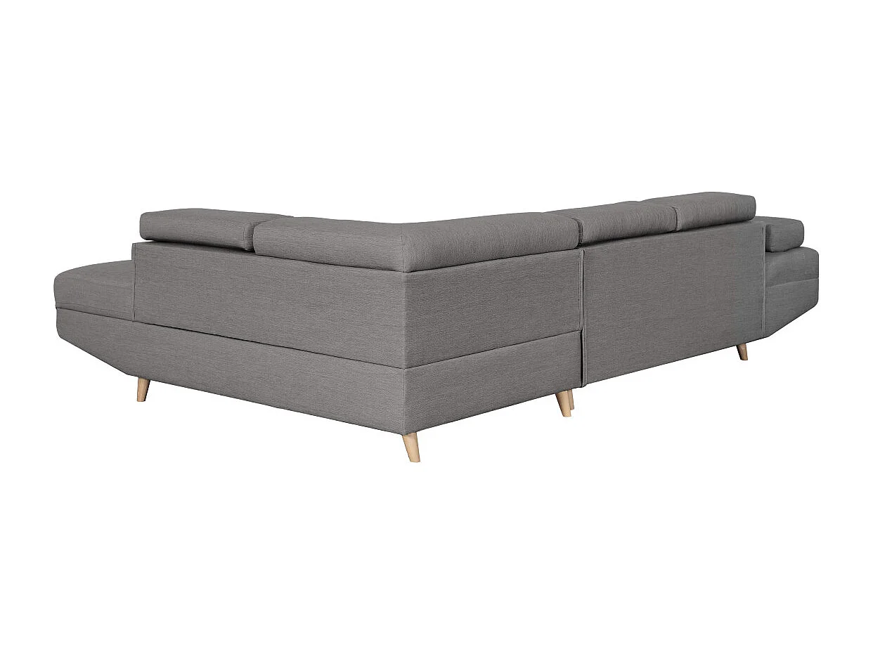 Canapé d'angle droit convertible Rio Scandinave avec coffre en tissu - Gris clair, Pieds bois - L271 x P192 x H70cm - Loungitude