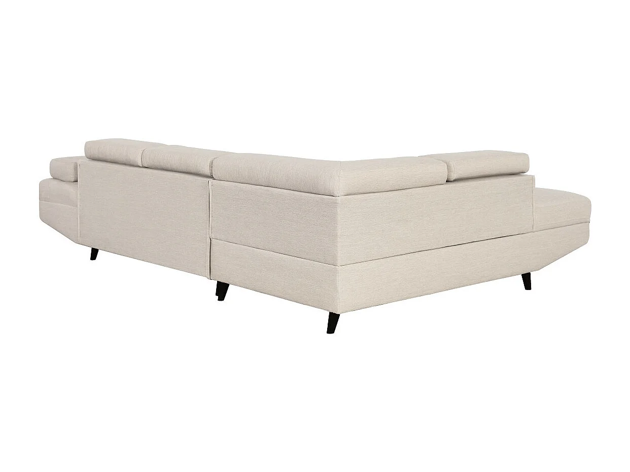 Canapé d'angle gauche convertible Rio Scandinave avec coffre en tissu - Beige, Pieds noir - L271 x P192 x H70cm - Loungitude