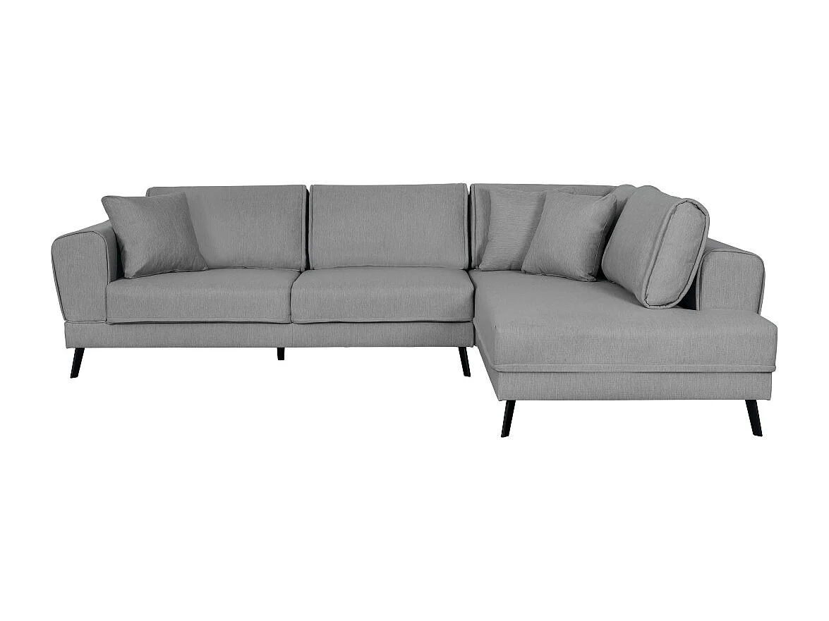 Canapé d'angle droit 4 places India convertible 2 coffres en tissu - Gris clair - L304 x 212 x 86cm - Loungitude