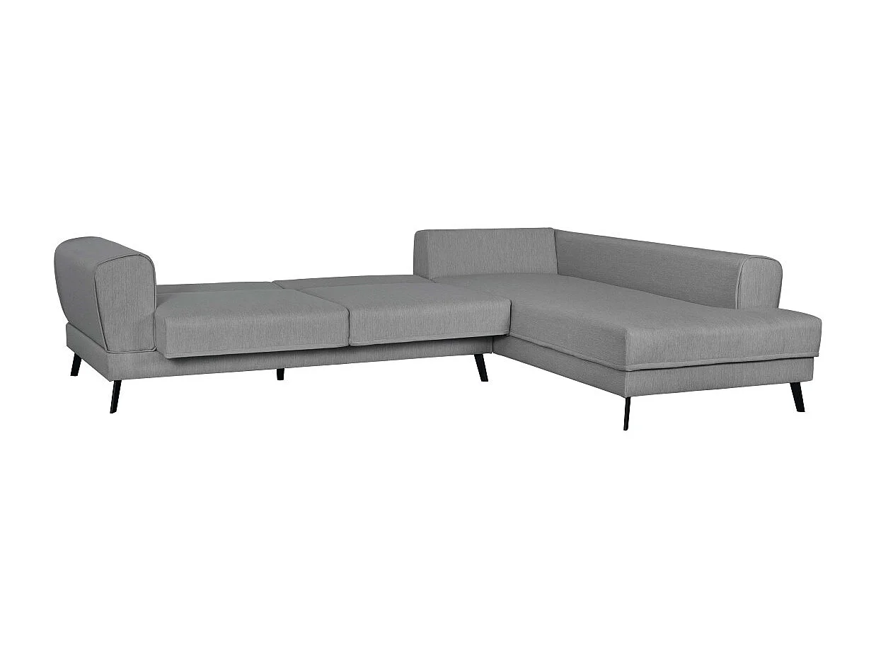 Canapé d'angle droit 4 places India convertible 2 coffres en tissu - Gris clair - L304 x 212 x 86cm - Loungitude