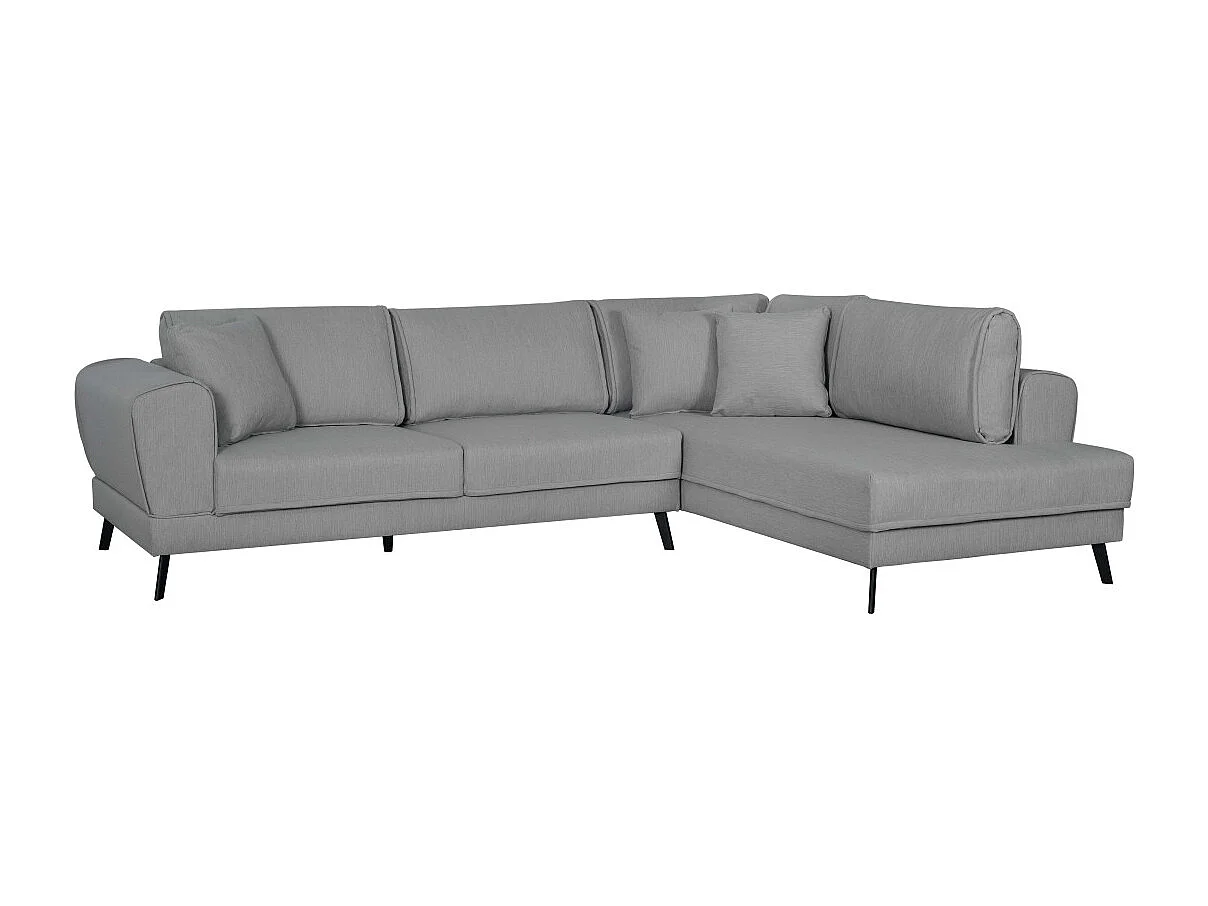 Canapé d'angle droit 4 places India convertible 2 coffres en tissu - Gris clair - L304 x 212 x 86cm - Loungitude