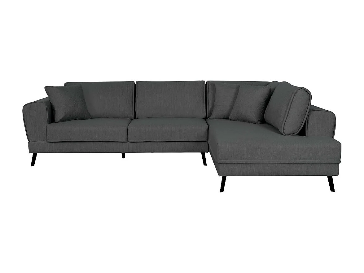 Canapé d'angle droit 4 places India convertible 2 coffres en tissu - Gris anthracite - L304 x 212 x 86cm - Loungitude