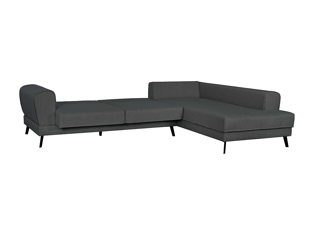 Canapé d'angle droit 4 places India convertible 2 coffres en tissu - Gris anthracite - L304 x 212 x 86cm - Loungitude
