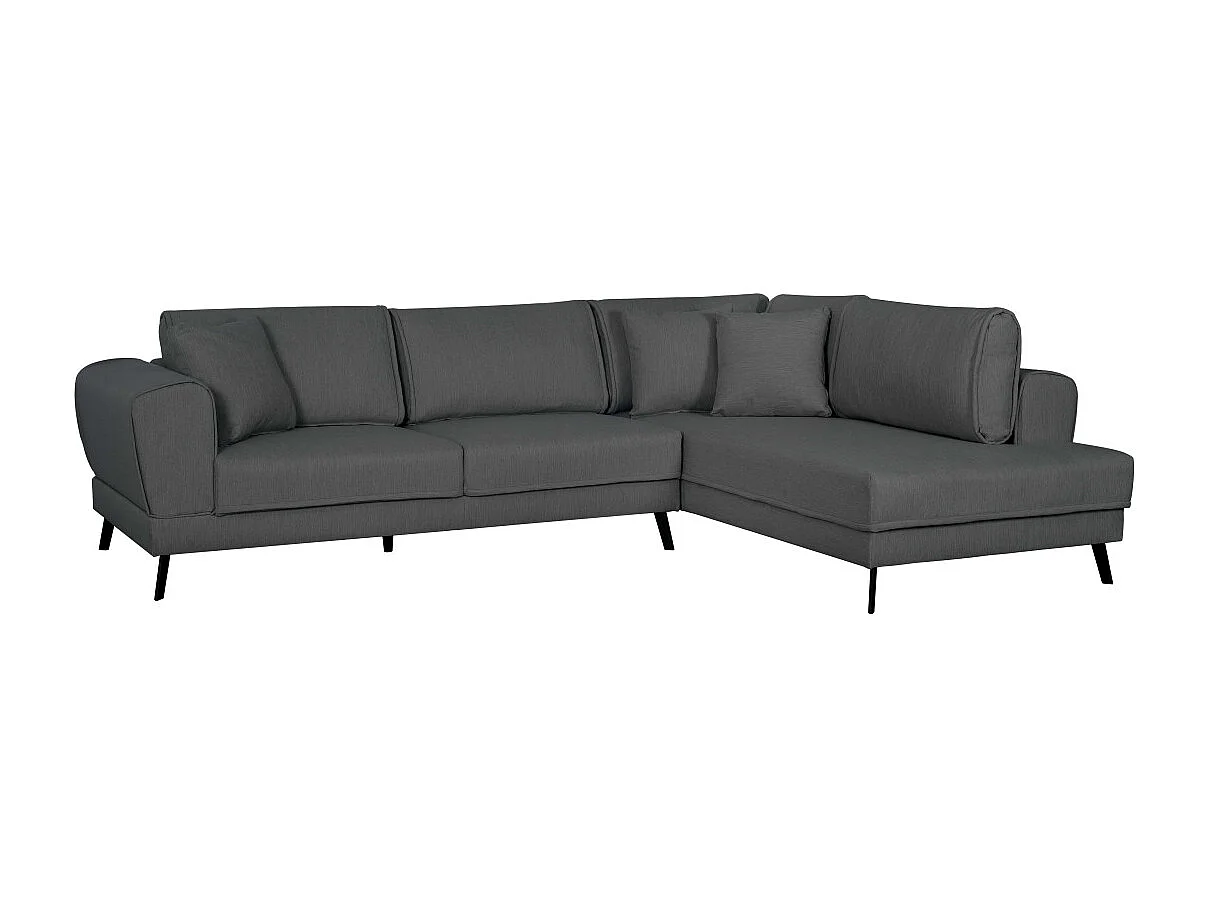 Canapé d'angle droit 4 places India convertible 2 coffres en tissu - Gris anthracite - L304 x 212 x 86cm - Loungitude