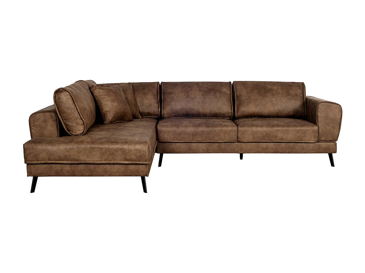 Canapé d'angle gauche India 4 places convertible 2 coffres en tissu marron industriel - Marron - L304 x 212 x 86cm - Loungitude