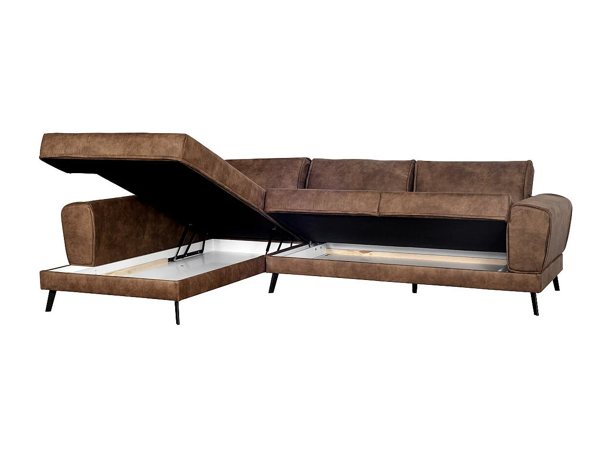 Canapé d'angle gauche India 4 places convertible 2 coffres en tissu marron industriel - Marron - L304 x 212 x 86cm - Loungitude