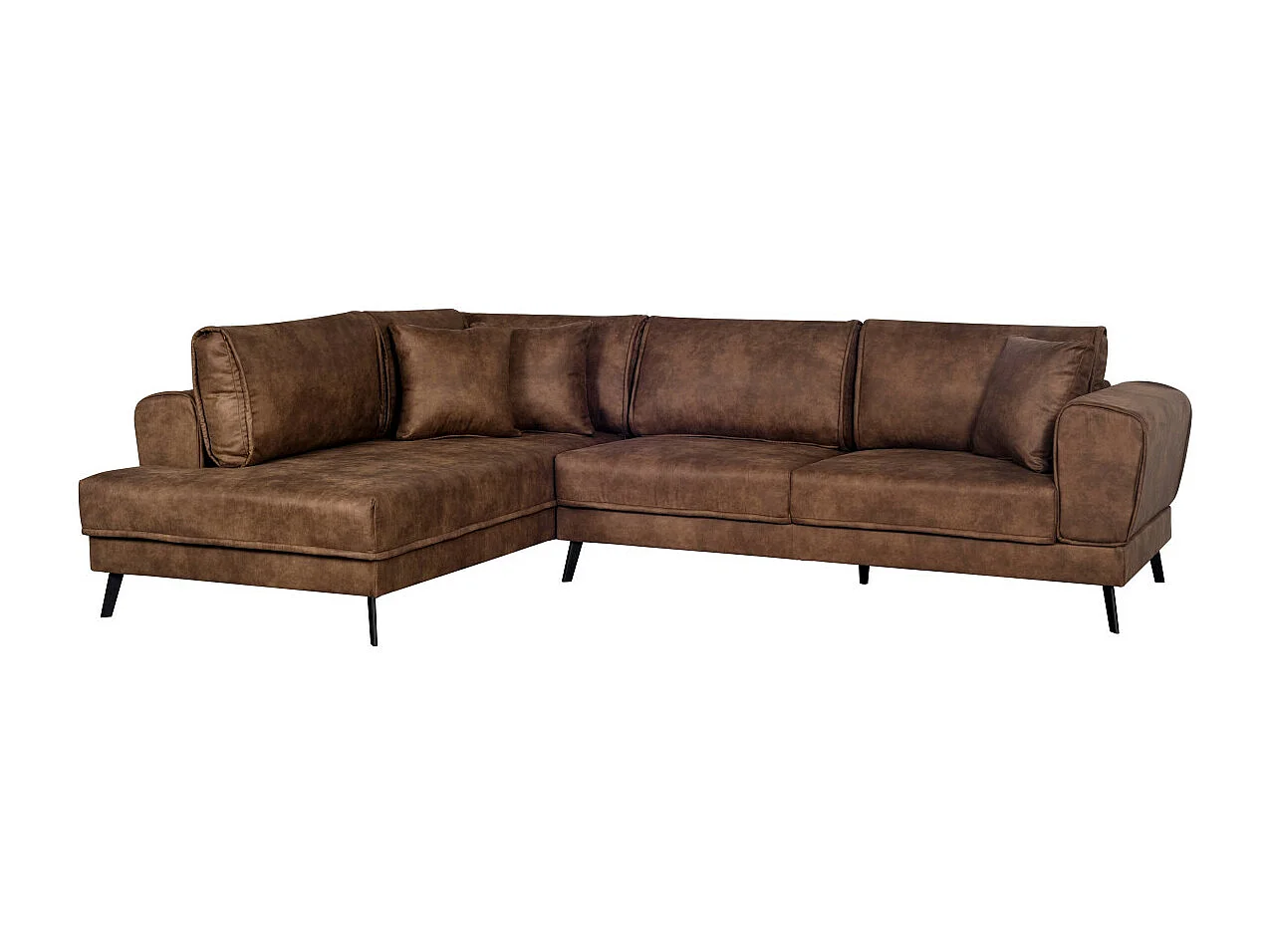 Canapé d'angle gauche India 4 places convertible 2 coffres en tissu marron industriel - Marron - L304 x 212 x 86cm - Loungitude