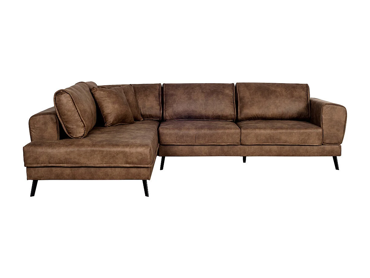 Canapé d'angle convertible 4 places avec coffre en tissu marron