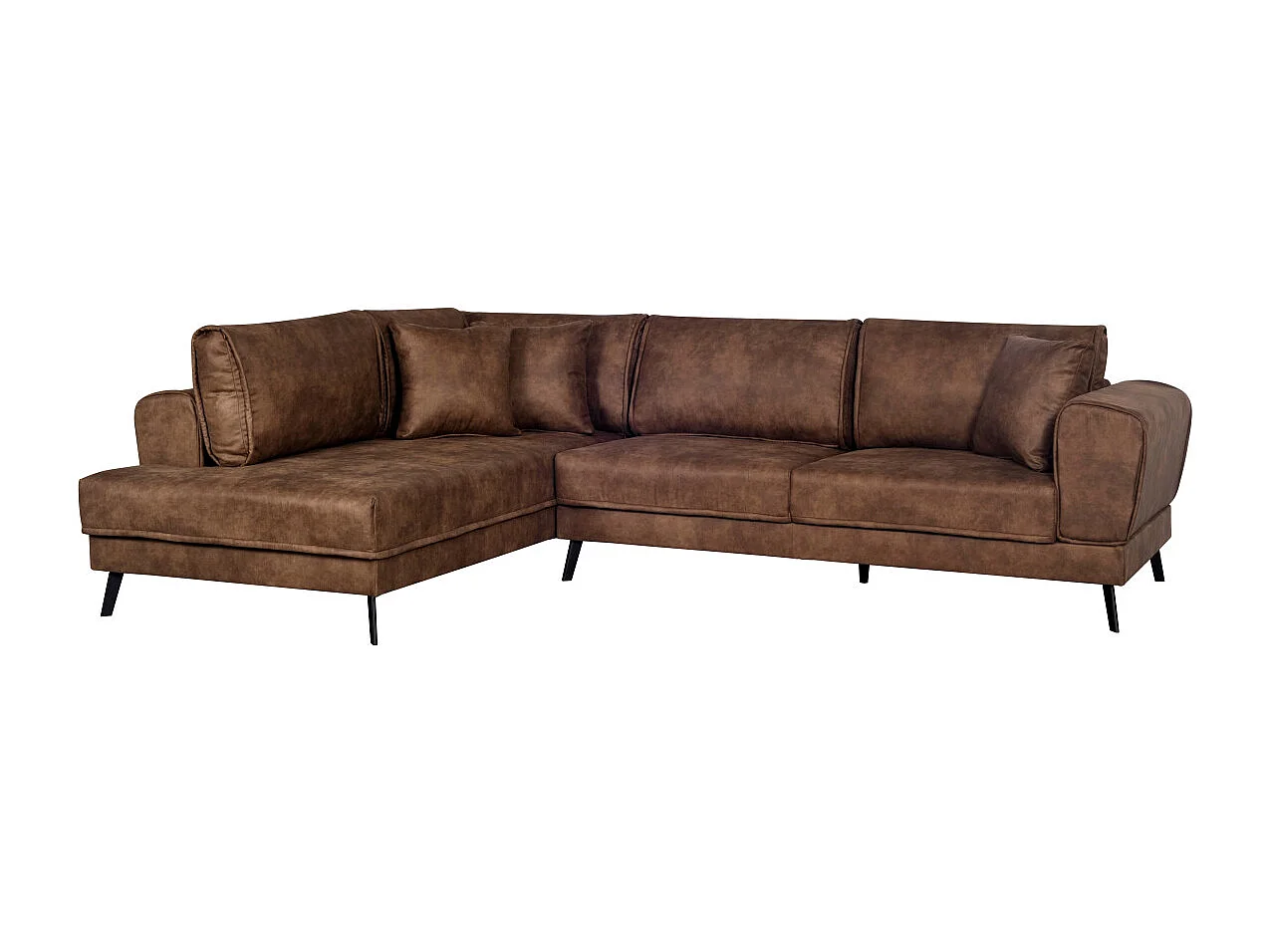 Canapé d'angle convertible 4 places avec coffre en tissu marron