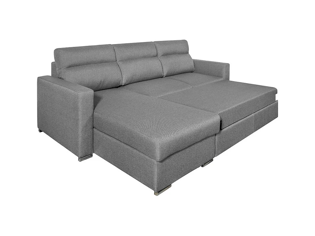 Canapé d'angle 4 places Kei réversible convertible en tissu - Gris clair - L242 x P177 x H95cm - Loungitude