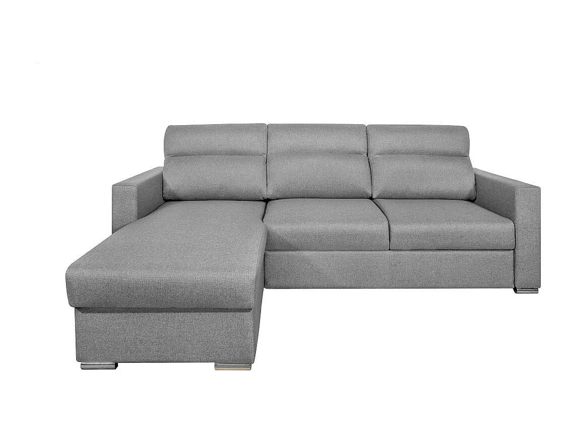 Canapé d'angle 4 places Kei réversible convertible en tissu - Gris clair - L242 x P177 x H95cm - Loungitude