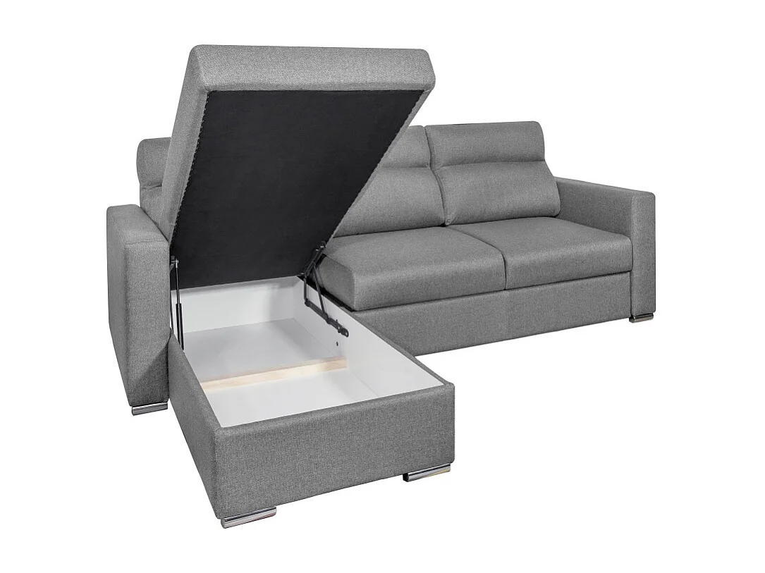 Canapé d'angle 4 places Kei réversible convertible en tissu - Gris clair - L242 x P177 x H95cm - Loungitude