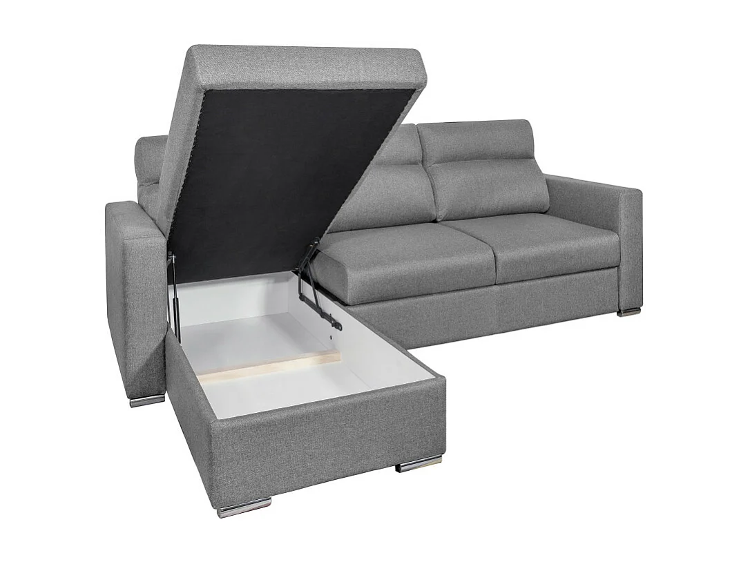 Canapé d'angle 4 places Kei réversible convertible en tissu - Gris clair - L242 x P177 x H95cm - Loungitude