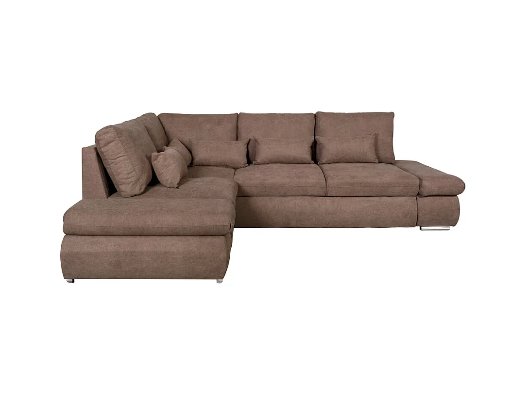 Canapé d'angle Sebastian Réversible et convertible avec coffre en tissu - Marron - L267 x P200 x H90cm - Loungitude