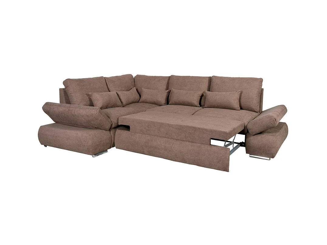 Canapé d'angle Sebastian Réversible et convertible avec coffre en tissu - Marron - L267 x P200 x H90cm - Loungitude
