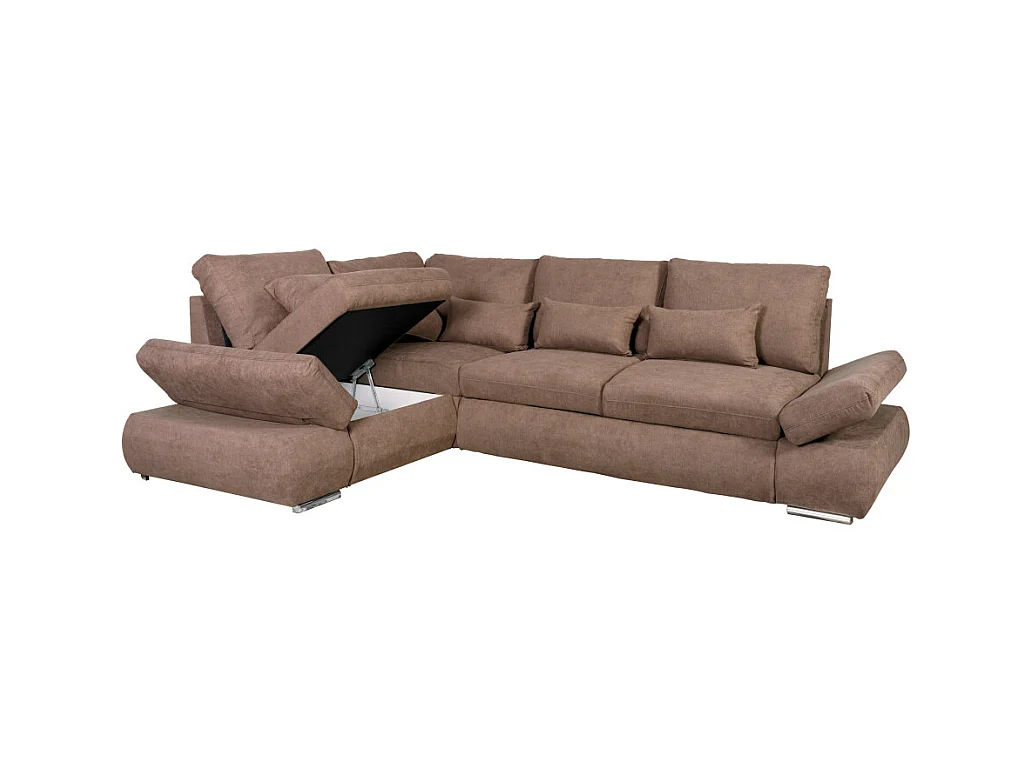 Canapé d'angle Sebastian Réversible et convertible avec coffre en tissu - Marron - L267 x P200 x H90cm - Loungitude