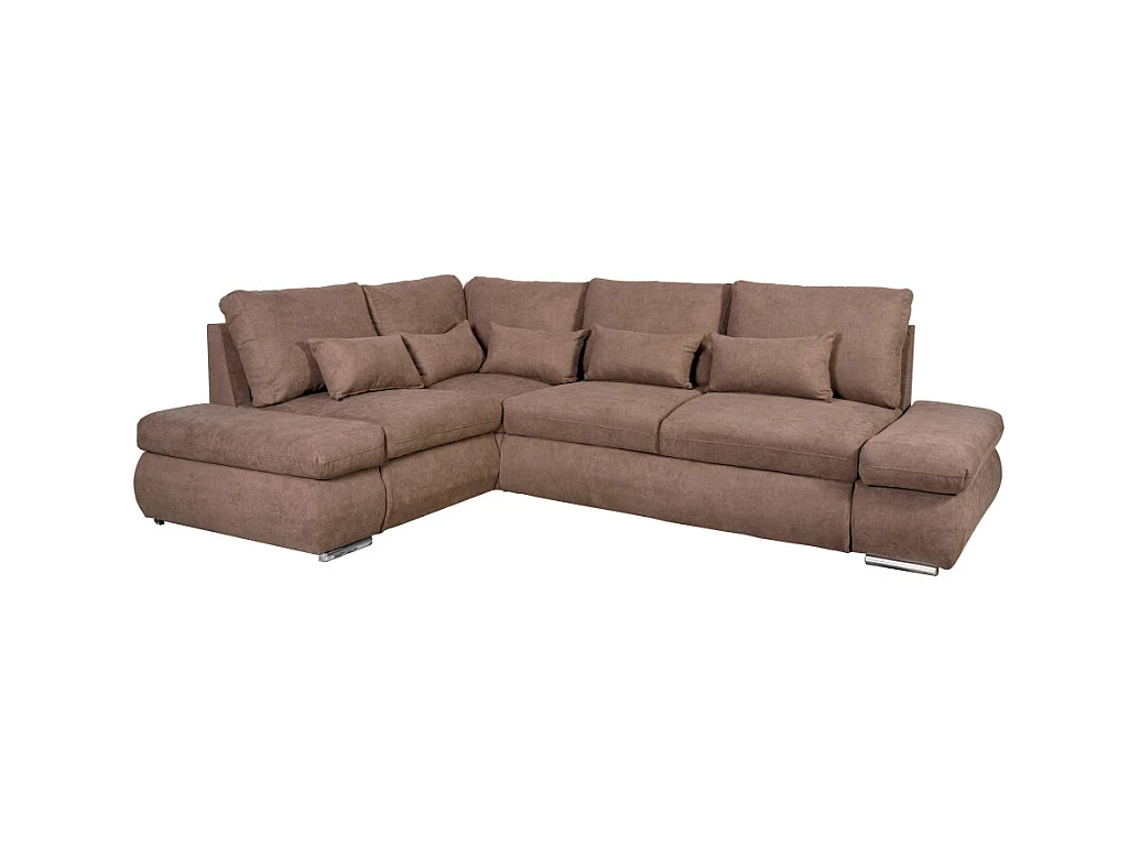 Canapé d'angle Sebastian Réversible et convertible avec coffre en tissu - Marron - L267 x P200 x H90cm - Loungitude