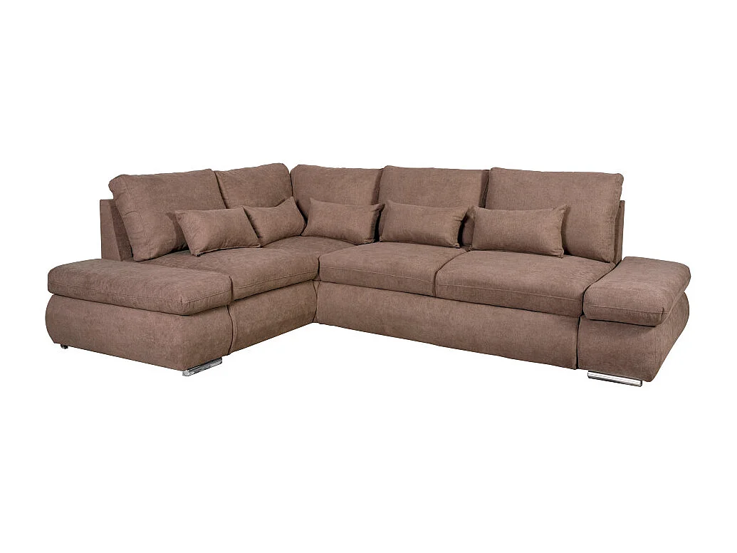 Canapé d'angle Sebastian Réversible et convertible avec coffre en tissu - Marron - L267 x P200 x H90cm - Loungitude