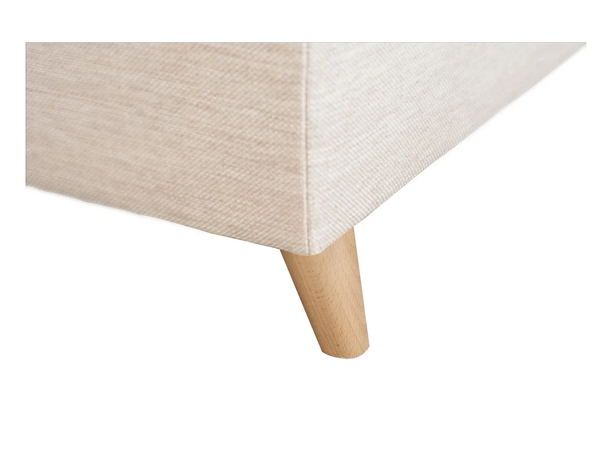 Canapé d'angle droit convertible Rio Scandinave avec coffre en tissu - Beige, Pieds bois - L271 x P192 x H70cm - Loungitude