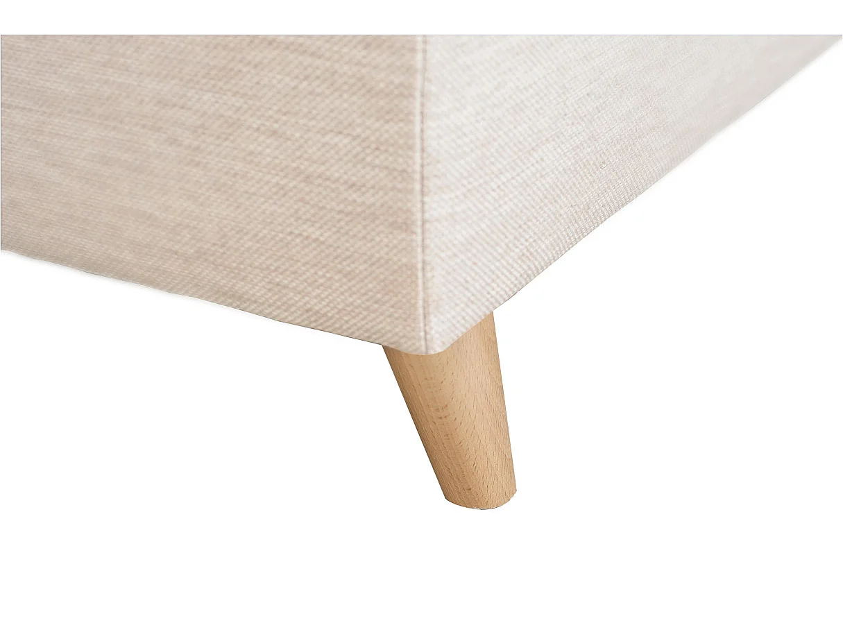 Canapé d'angle droit convertible Rio Scandinave avec coffre en tissu - Beige, Pieds bois - L271 x P192 x H70cm - Loungitude