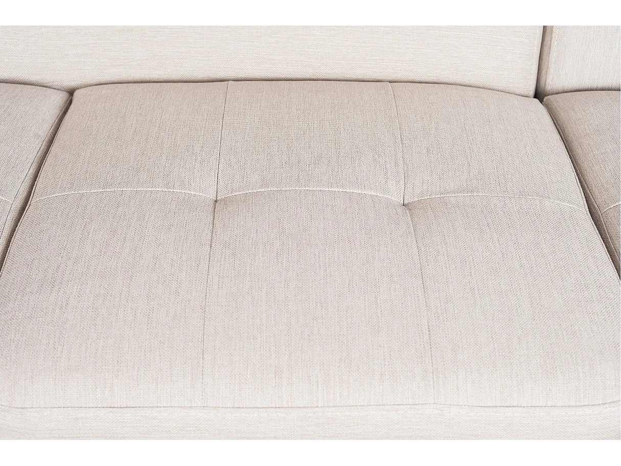 Canapé d'angle droit convertible Rio Scandinave avec coffre en tissu - Beige, Pieds bois - L271 x P192 x H70cm - Loungitude