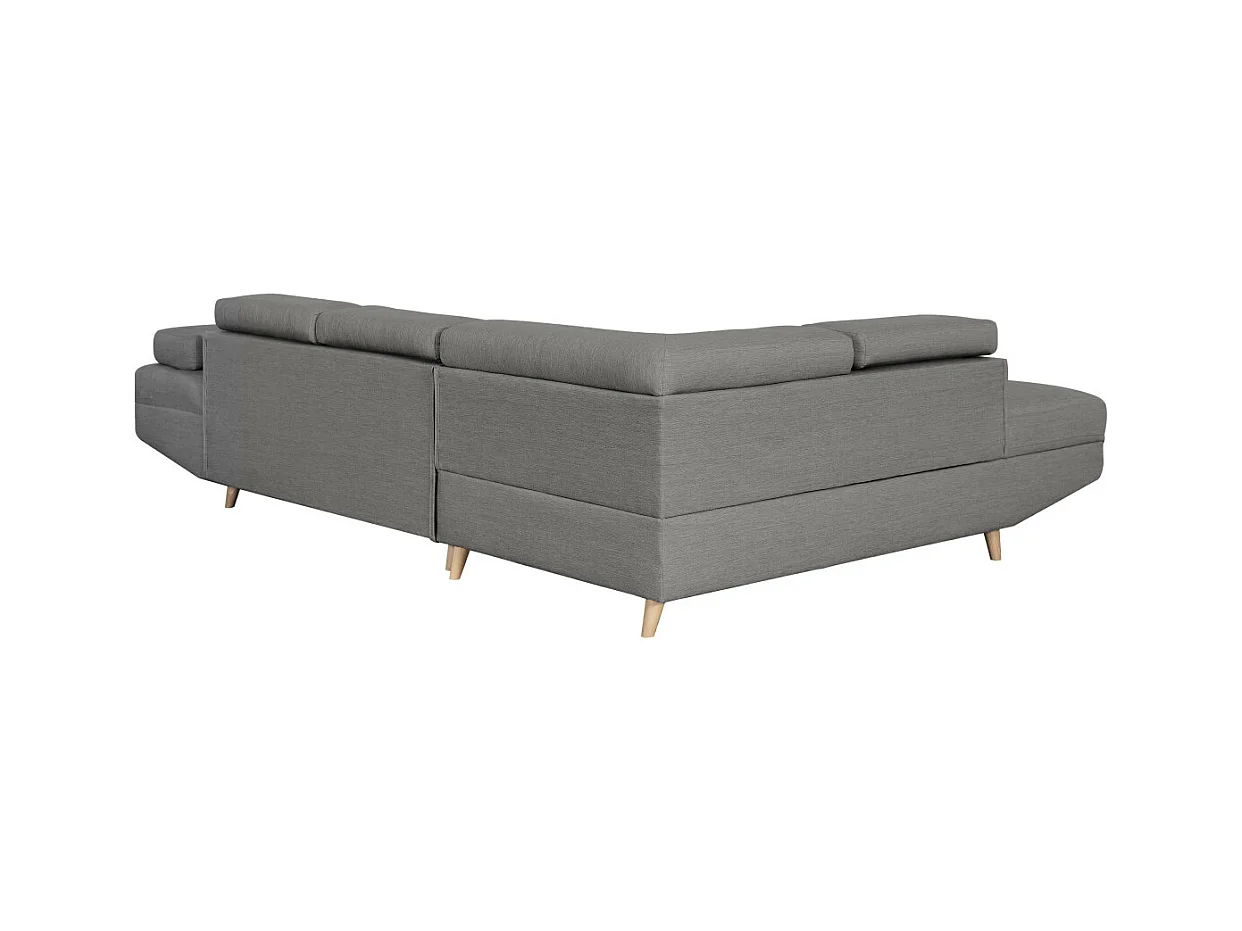 Canapé d'angle gauche convertible Rio Scandinave avec coffre en tissu - Gris clair, Pieds bois - L271 x P192 x H70cm - Loungitude