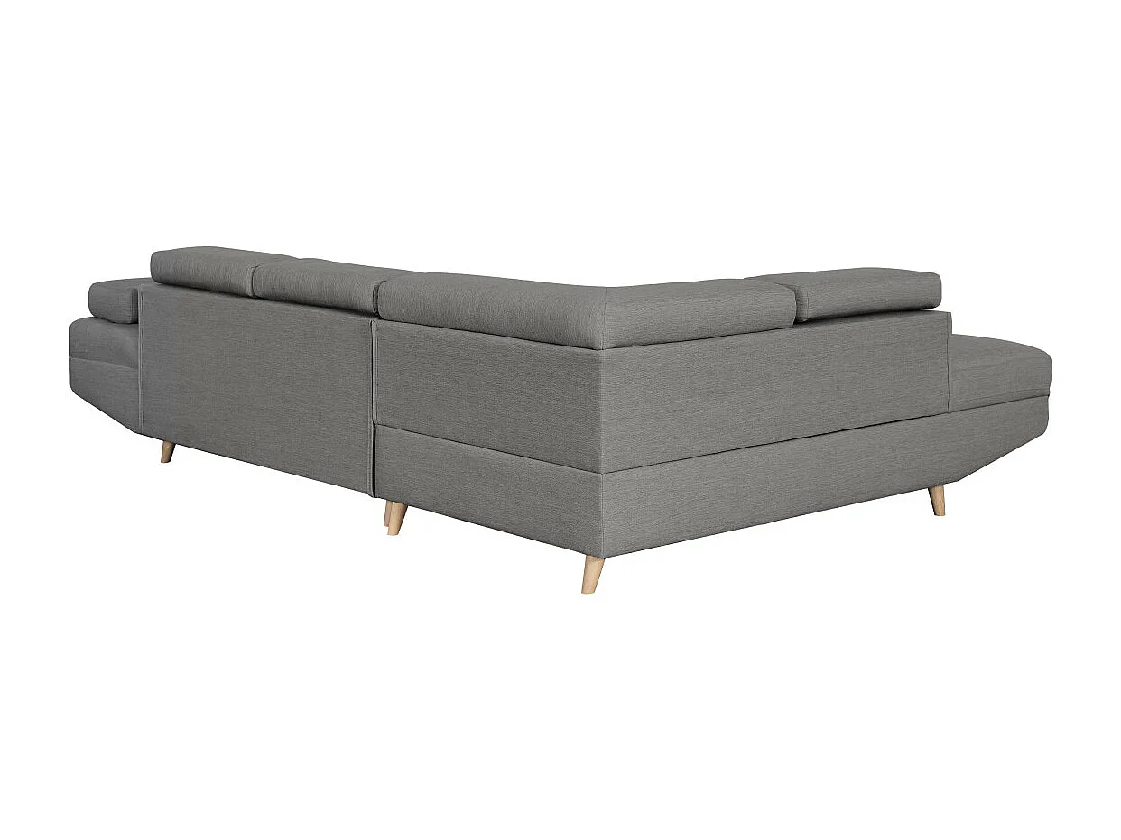 Canapé d'angle gauche convertible Rio Scandinave avec coffre en tissu - Gris clair, Pieds bois - L271 x P192 x H70cm - Loungitude