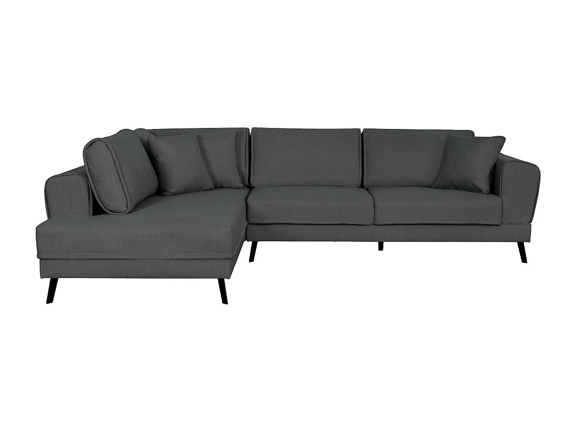 Canapé d'angle gauche 4 places India convertible 2 coffres en tissu - Gris anthracite - L304 x 212 x 86cm - Loungitude