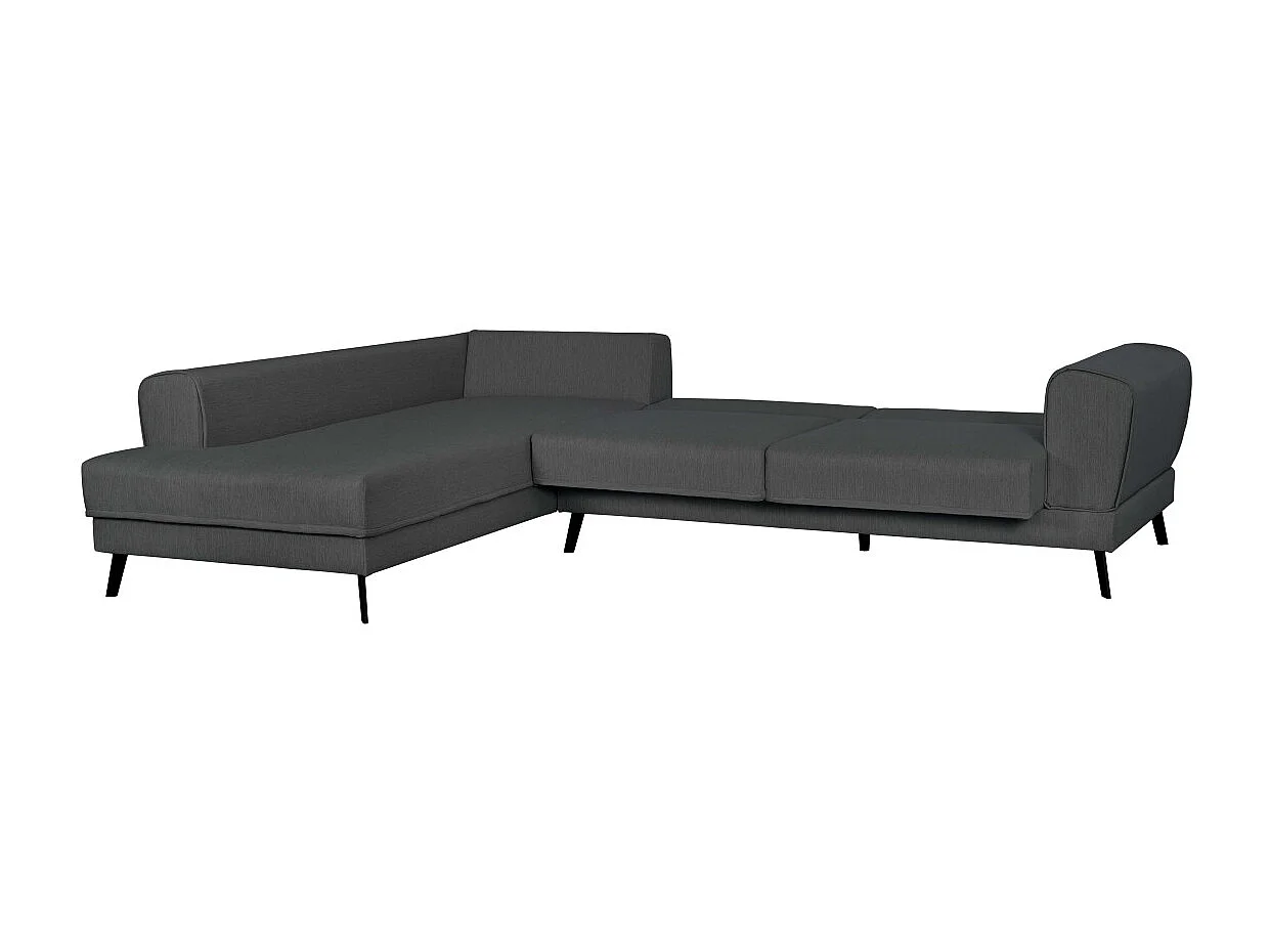 Canapé d'angle gauche 4 places India convertible 2 coffres en tissu - Gris anthracite - L304 x 212 x 86cm - Loungitude