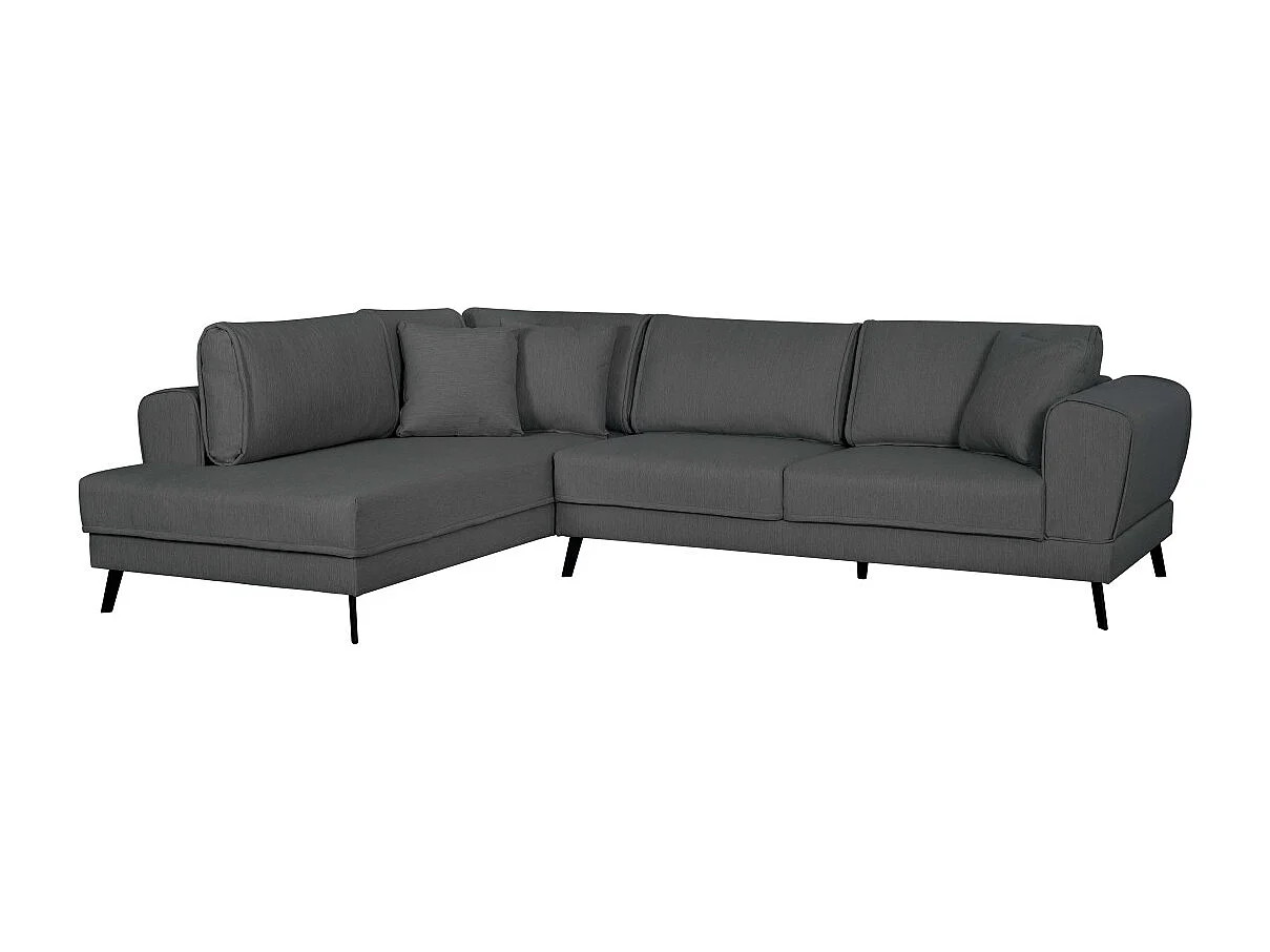 Canapé d'angle gauche 4 places India convertible 2 coffres en tissu - Gris anthracite - L304 x 212 x 86cm - Loungitude