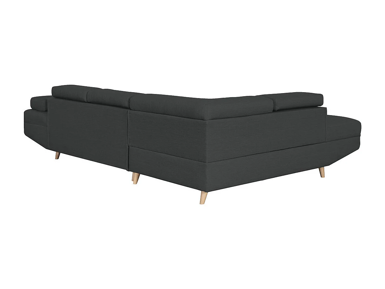 Canapé d'angle gauche convertible Rio Scandinave avec coffre en tissu - Gris anthracite, Pieds bois - L271 x P192 x H70cm - Loungitude