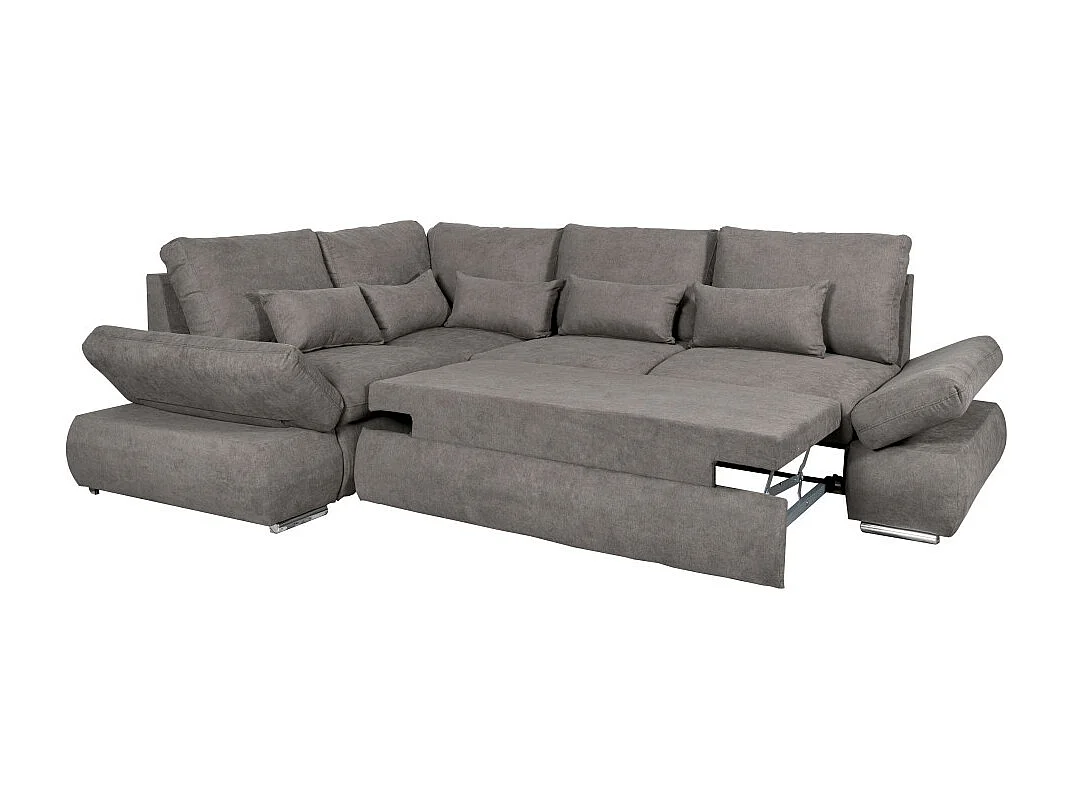 Canapé d'angle Sebastian Réversible et Convertible avec coffre en tissu - Gris - L267 x P200 x H90cm - Loungitude