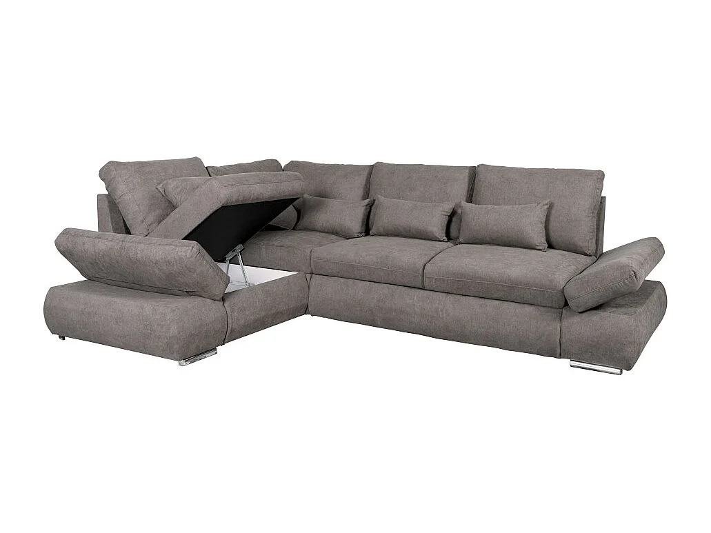 Canapé d'angle Sebastian Réversible et Convertible avec coffre en tissu - Gris - L267 x P200 x H90cm - Loungitude