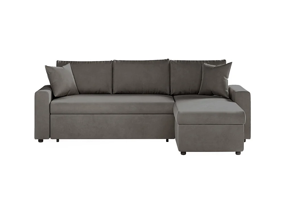 Canapé d'angle 3 places Maria réversible et convertible avec coffre en velours - Gris anthracite - L227 x P146 x H81cm - Loungitude