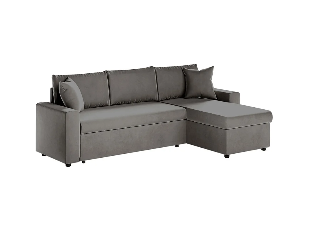 Canapé d'angle 3 places Maria réversible et convertible avec coffre en velours - Gris anthracite - L227 x P146 x H81cm - Loungitude