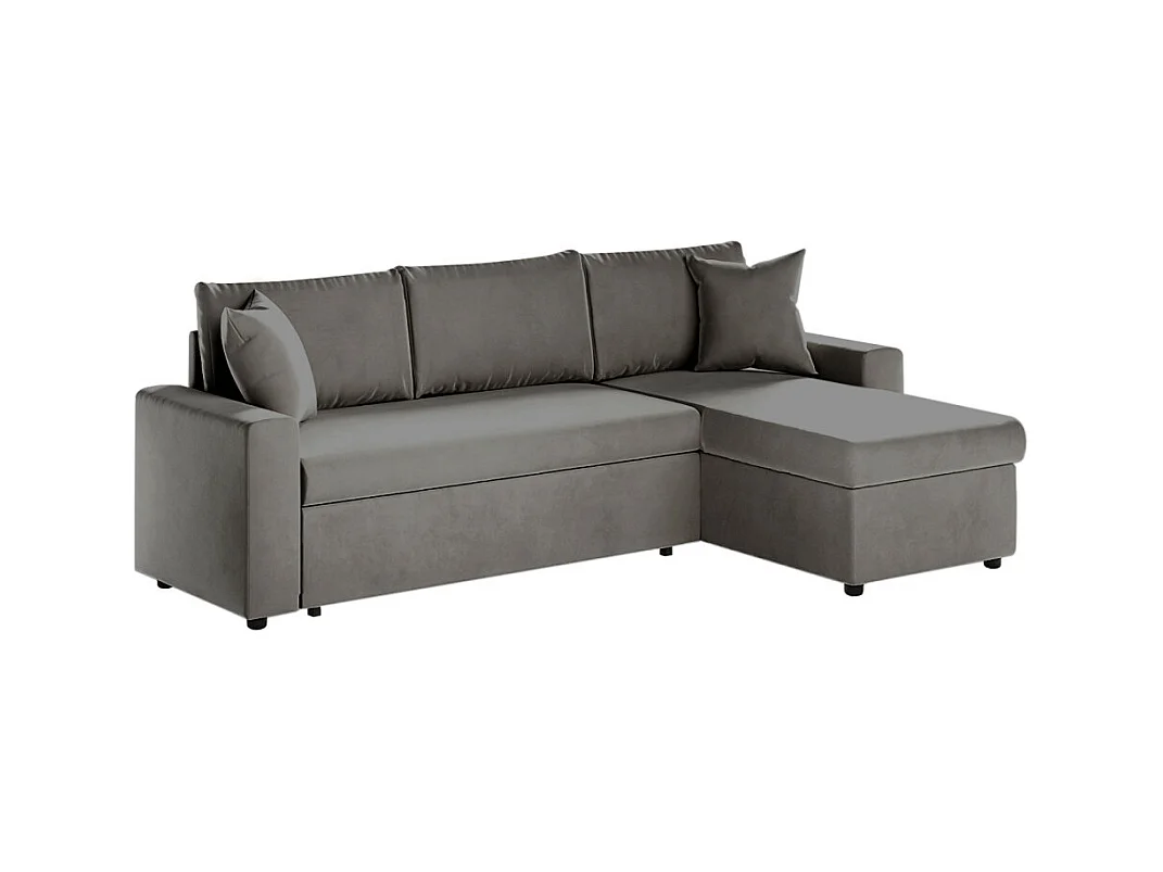 Canapé d'angle 3 places Maria réversible et convertible avec coffre en velours - Gris anthracite - L227 x P146 x H81cm - Loungitude