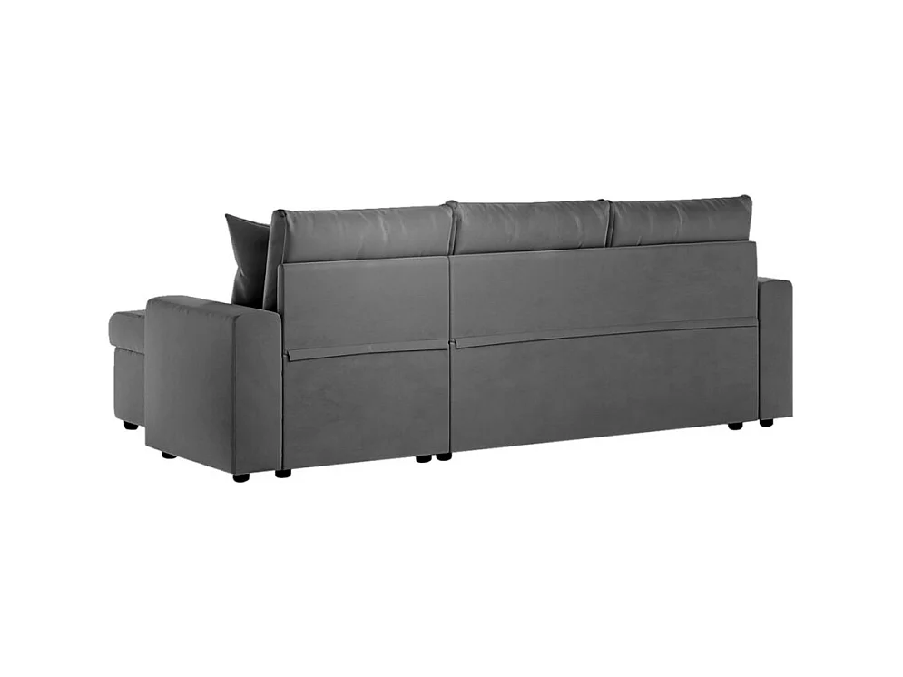 Canapé d'angle 3 places Maria réversible et convertible avec coffre en velours - Gris anthracite - L227 x P146 x H81cm - Loungitude