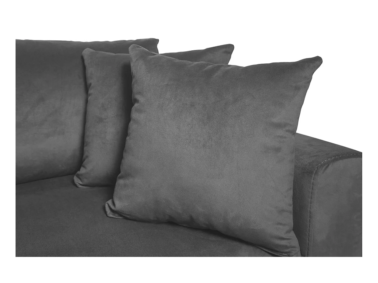 Canapé d'angle 3 places Maria réversible et convertible avec coffre en velours - Gris anthracite - L227 x P146 x H81cm - Loungitude