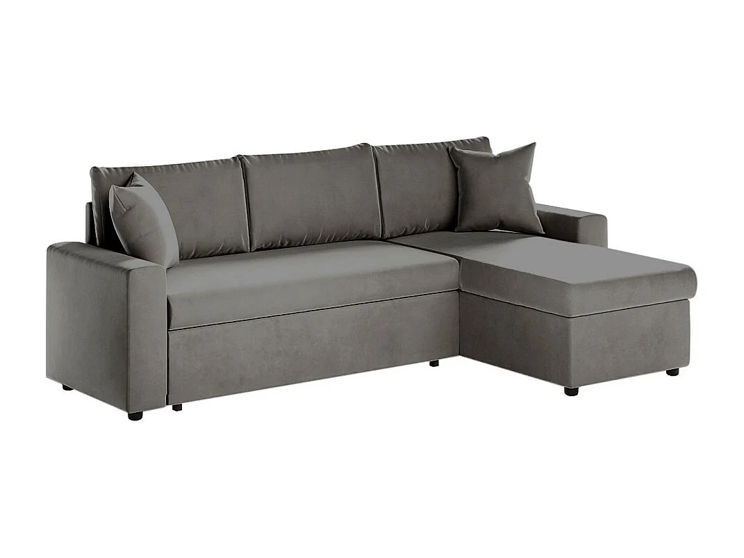 Canapé d'angle 3 places Maria réversible et convertible avec coffre en velours - Gris anthracite - L227 x P146 x H81cm - Loungitude