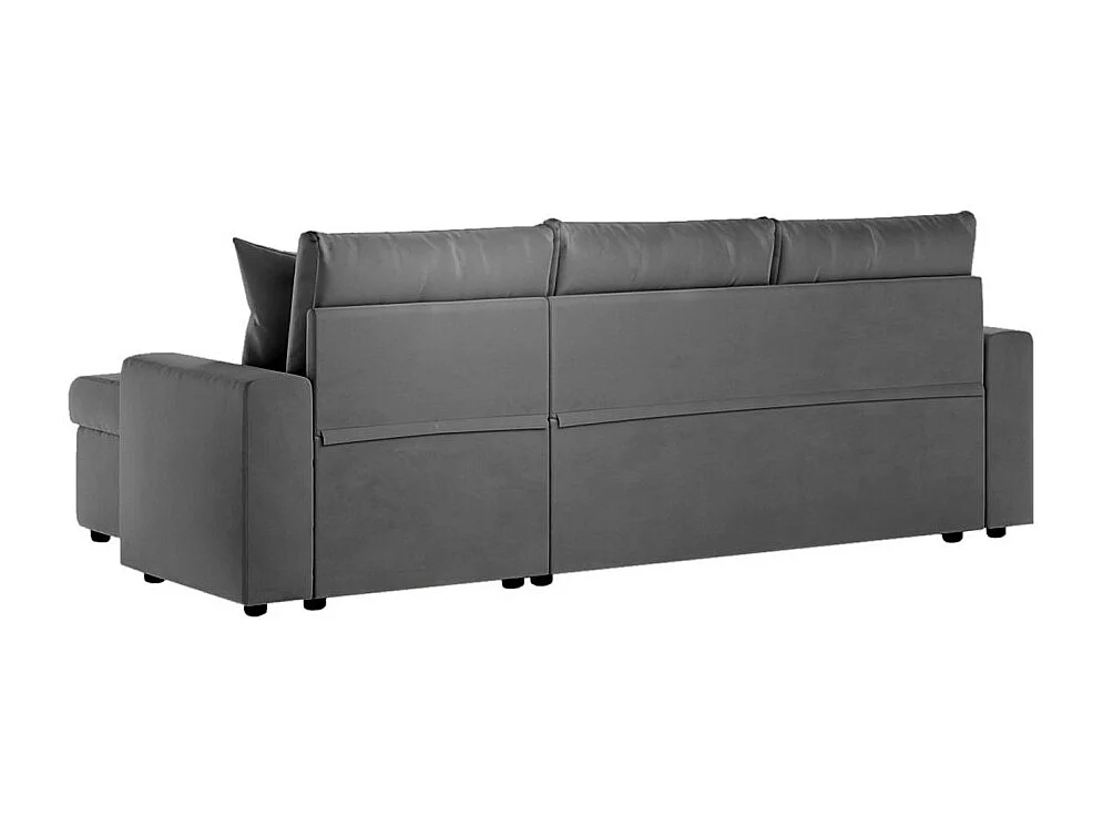 Canapé d'angle 3 places Maria réversible et convertible avec coffre en velours - Gris anthracite - L227 x P146 x H81cm - Loungitude