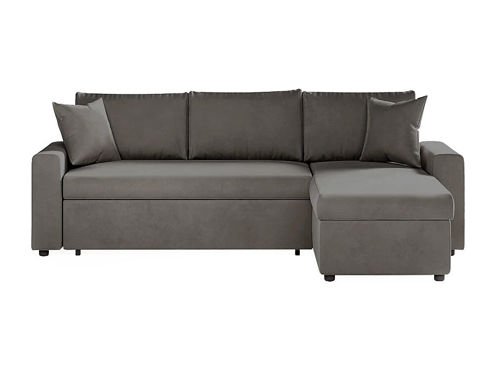 Canapé d'angle 3 places Maria réversible et convertible avec coffre en velours - Gris anthracite - L227 x P146 x H81cm - Loungitude
